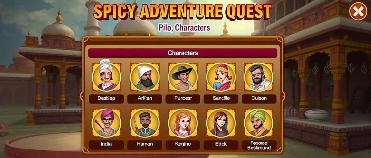 Spicy Adventure Quest Character Creation Interface Spicy Adventure Quest gameplay showing character selection screen with various Indian classes and backgrounds
